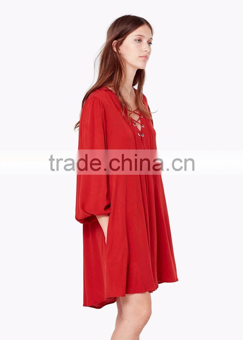 drawstring waist design plus size wholesale new fashion ladies red party evening dress sexy of woman three quarter sleeve summer