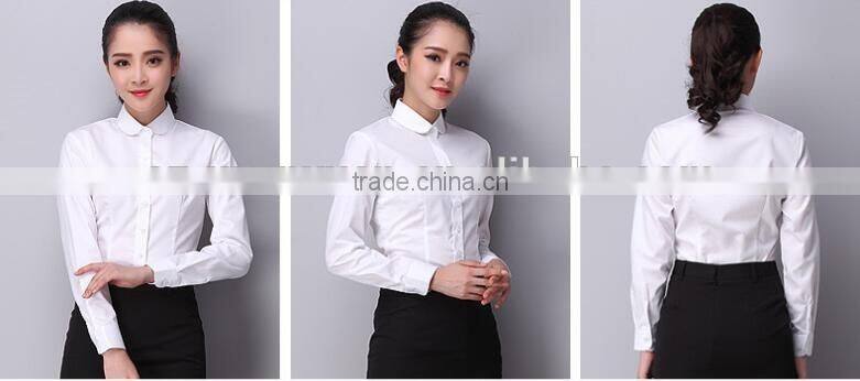 2015 wholesale mandarin collar ladies office white shirt