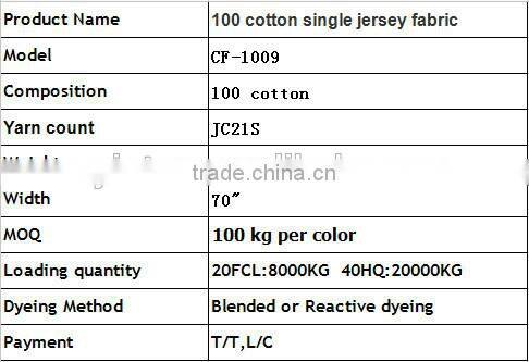 OEM cotton single jersey knitted fabric