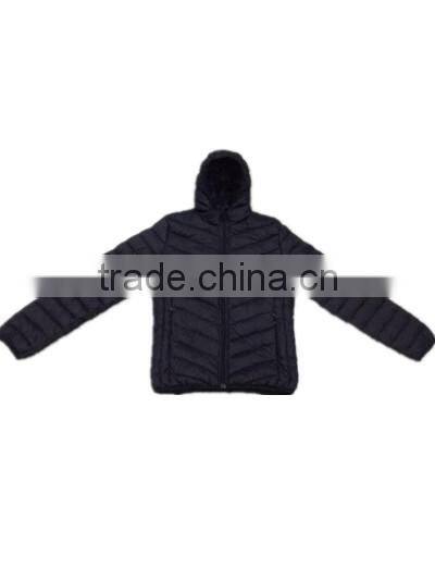China apparel stocklot winter lady black padded jacket with hood
