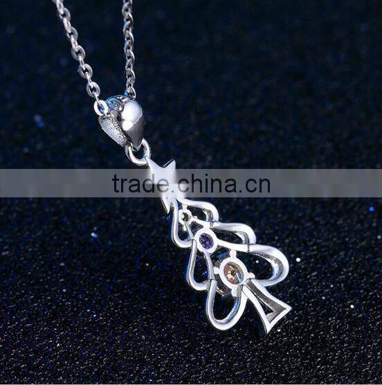 Factory Price Crystal Pendant 925 Sterling Silver Christmas Tree Pendant for Christmas Gift