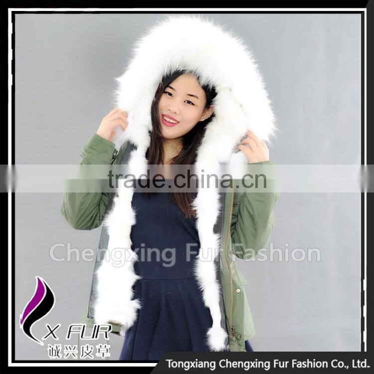 CX-G-P-01C Women Wholesale Genuine Raccoon Fur Lining Raccoon Fur Collar Fur Parka Coat