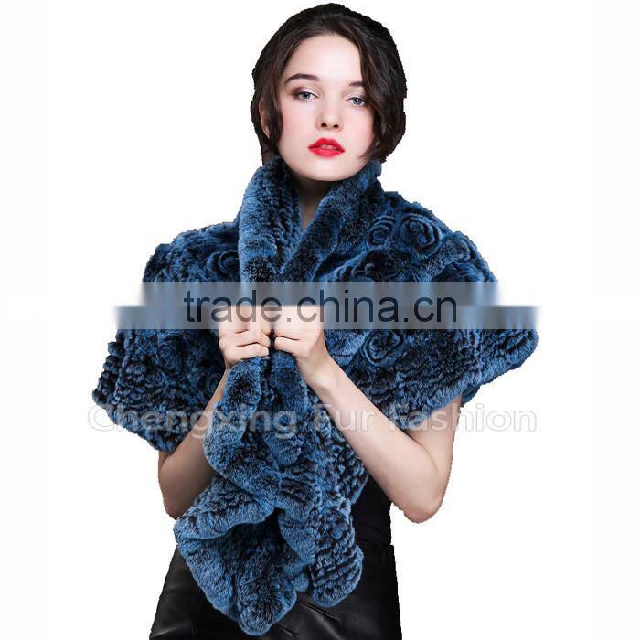 CX-B-21B Hand Knitted Real Rex Rabbit Fashion Fur Stoles