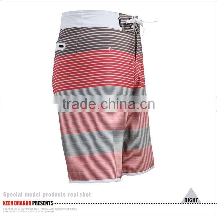 Mid-Length stripes board shorts with waterproof pocket keep phones, keys and cash dry