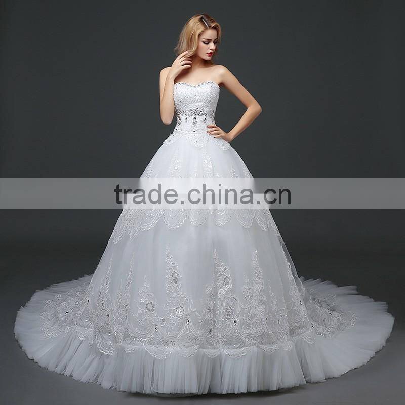 MGOO High Quality Empire Hand Work Tail Wedding Dress Korea Style Bridal Strapless Dress Italian Wedding Dress Sleeveless