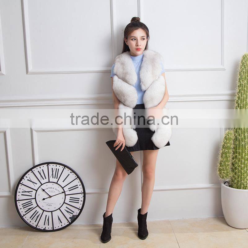 2016 New Fashion Womens Real Whole Plaid Fox Fur Waistcoats Lady Real Fur Vests Winter Sleeveless Outercoat