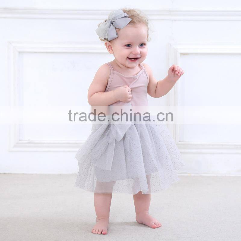 American style cotton baby girl clothes 2017 summer bow sequins mesh sundress new frock design girl child dress