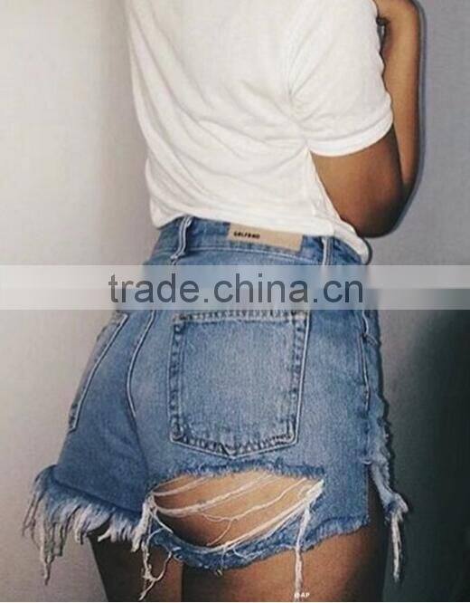 Runwaylover 150 Europe Style 2017 Women Sexy High Waist Hole Denim Shorts
