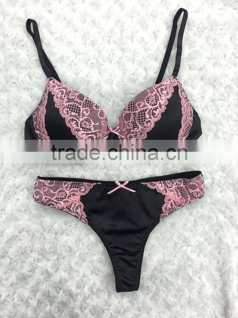 Latest fashion design bra and panties women lace underwear set from Shantou Sanhui factory
