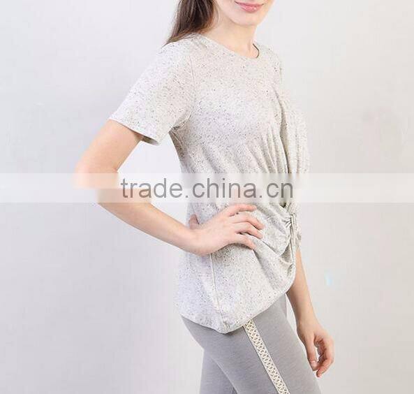 T shirt cheap price wholesale lady t-shirt with knot front