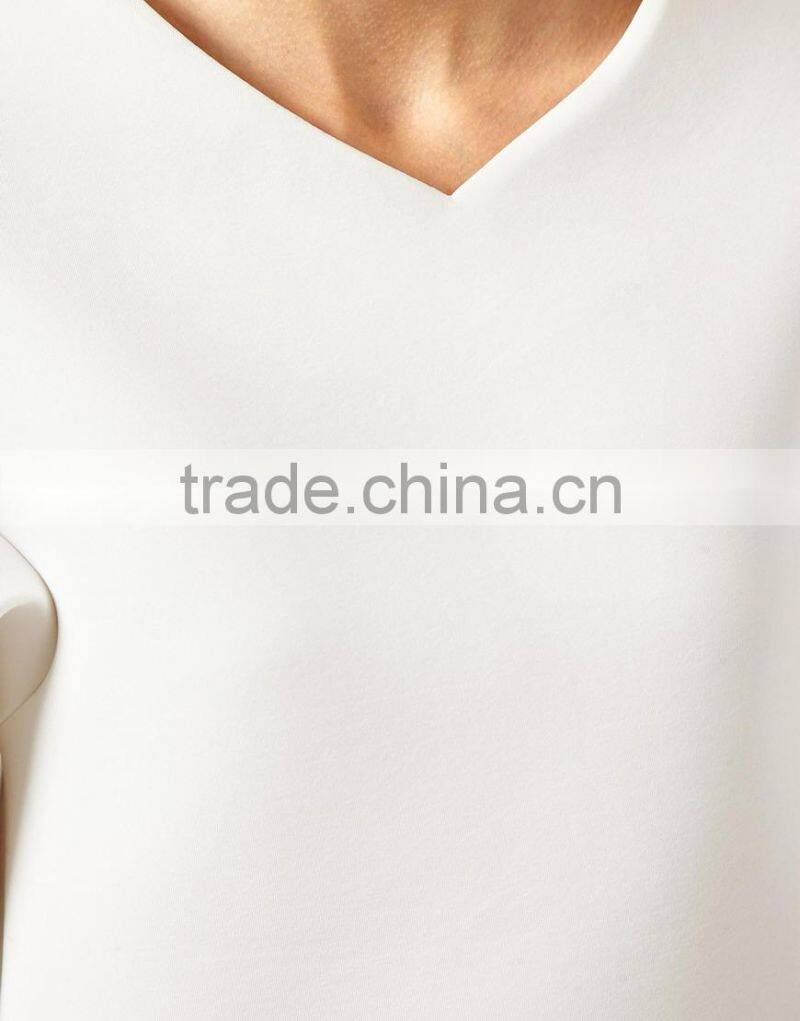 Wholesale polyester white v-neck padded women's hoodie