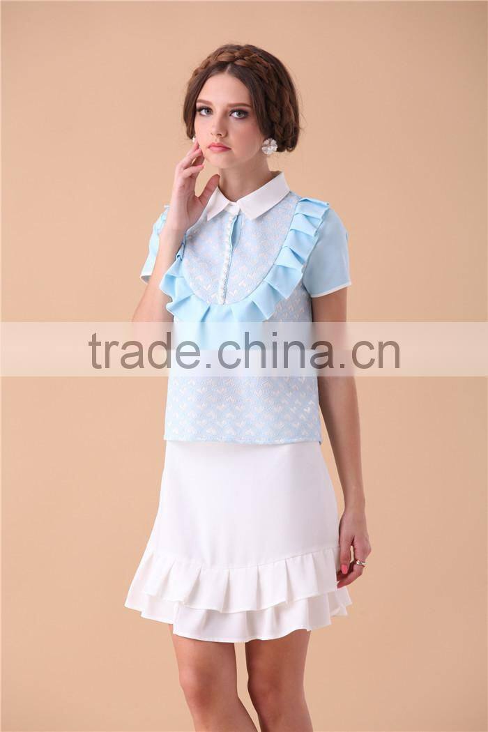 cute neck designed young ladies models short sleeve blouse