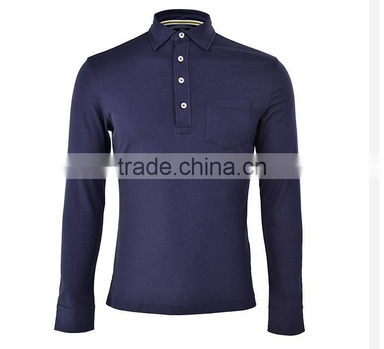 Mens new design wholesale long sleeve polo shirt with pocket