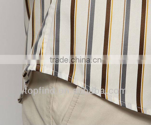 Fashion casual 100% cotton summer stripe short sleeve men shirts
