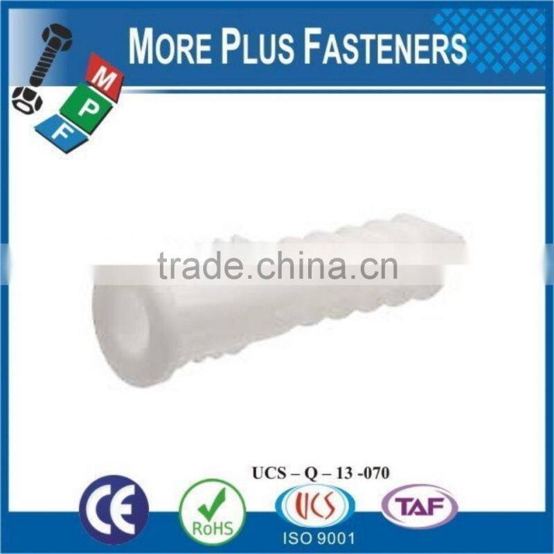 Made in Taiwan Colored Universal Long Conical Ribbed Plastic Anchor and Wall Plugs