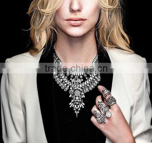 Wholesale fashion statement necklace, gold necklace jewelries with colorful diamond stone