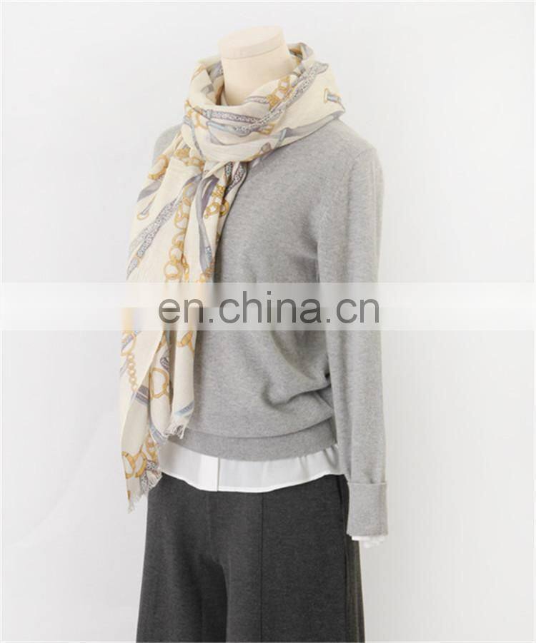 2017 wholesale fashion women print wool silk reversible scarf