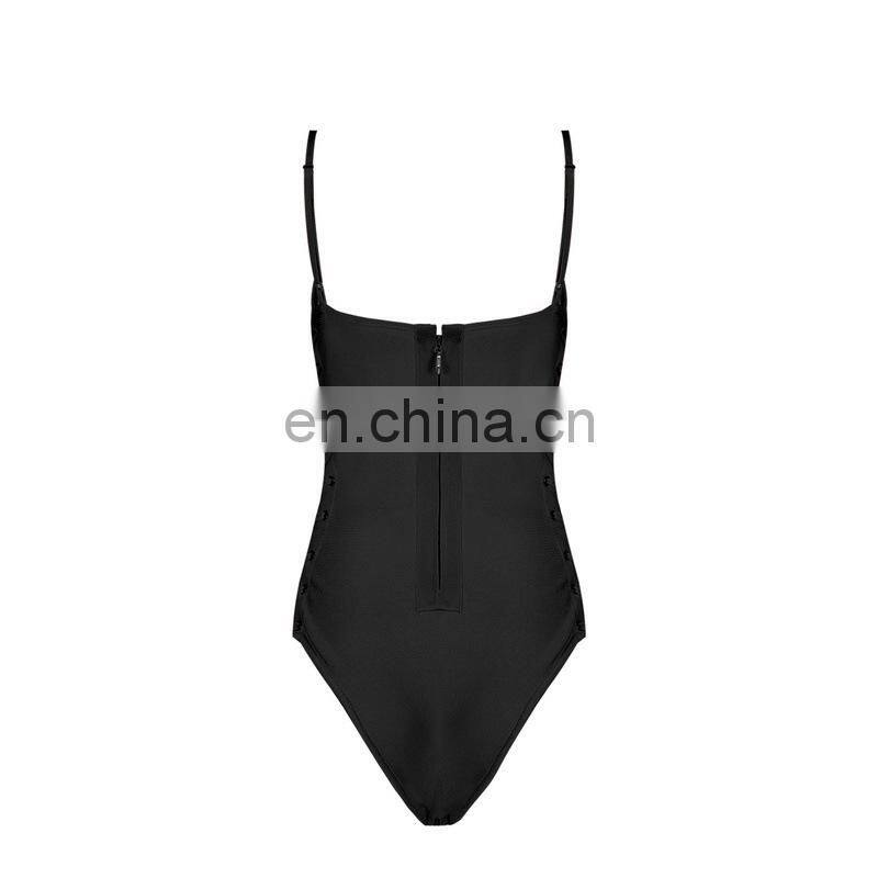 2017 Fashion Women Sexy Black Side Lace Up High Cut Thong One Piece Bikini Swimwear