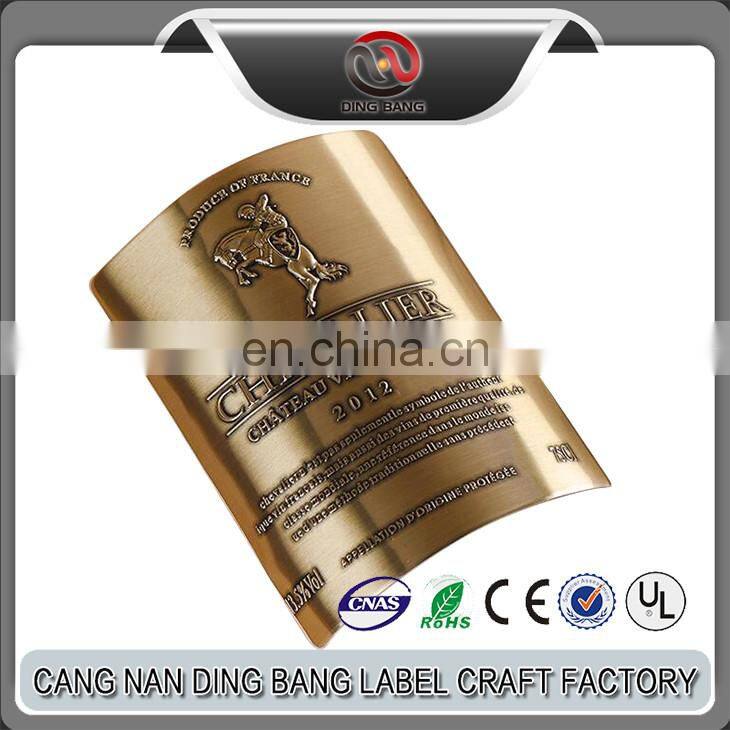 Top Quality OEM Items Private Brand Type And 3M Adhesive Type Custom 3D High Brushed Bottle Brass Wine Label