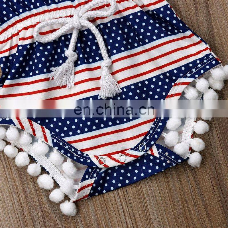 Newborn Baby Girl & Boy Summer Romper Clothes Infant Baby Girls Dot Striped Romper Tassel Romper Clothes JULY 4TH