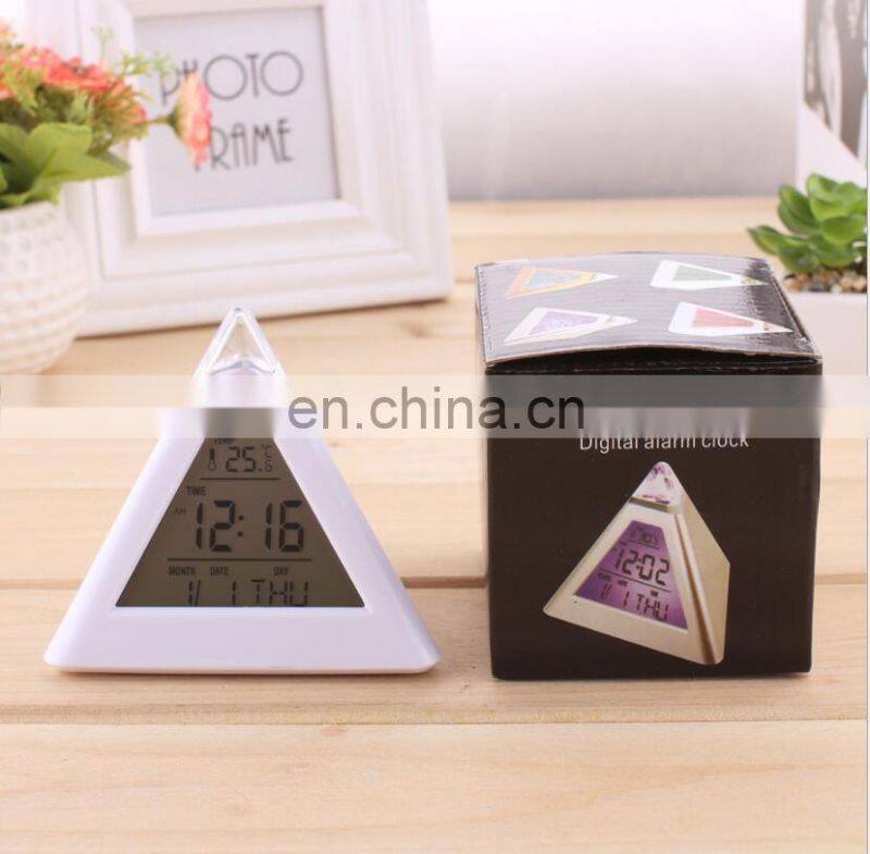 7 colors changed night lighting Digital Thermometer triangle digital clock led