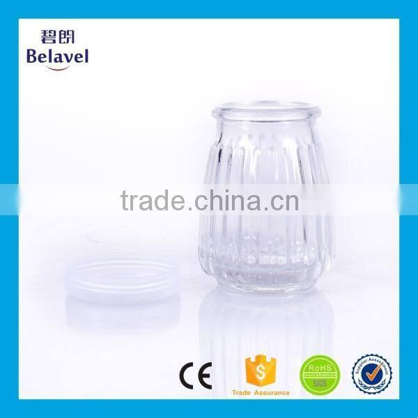 120ml 4oz embossed strip glass pudding milk bottle with plastic cap