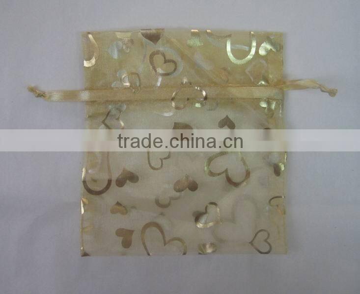 6*12cm white with red-heart organza printed wedding/christmas/party gift bags/wrapping pouch china made for packing candy gift