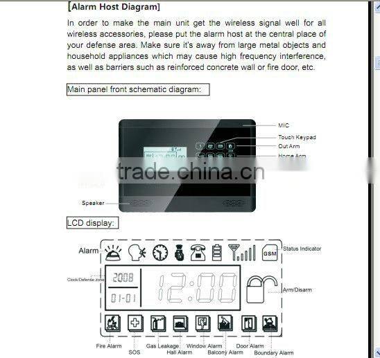latest wireless gsm intrusion detection system with LCD display and Touch keypad(YL007M2E)