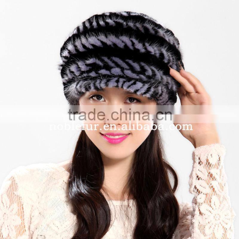 2015 new Korean style mink fur beretluxury knitted visor cap