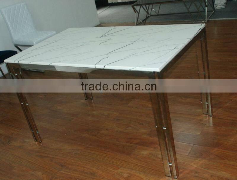 Cheap square paper marble top stainless steel frame dining tabless