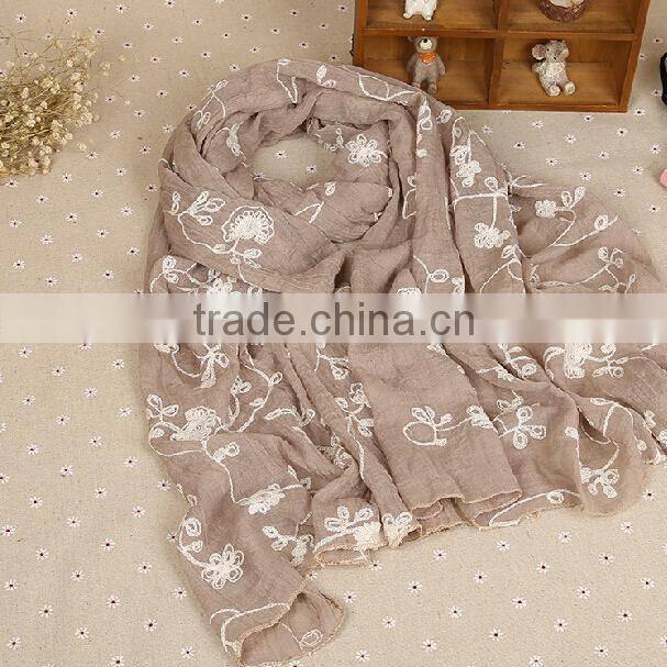 Wholesame Cotton Flower Embroidery Designs Women Hijab Scarf
