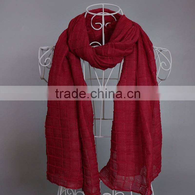 2016 Newest Check Pattern Embossed Plain Viscose Women Scarf