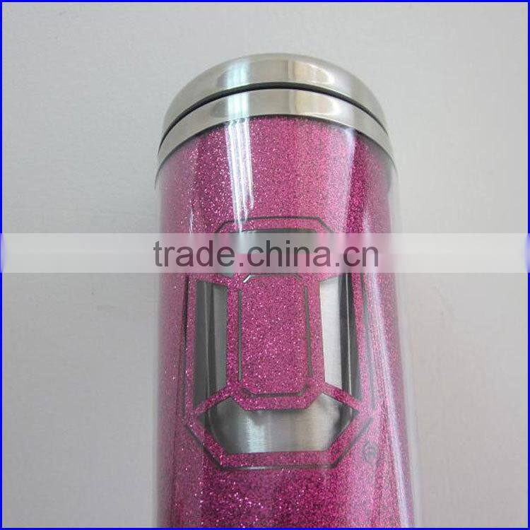 16OZ BPA free Travel car Mugs with paper inserts glitter laser logo FDA standard