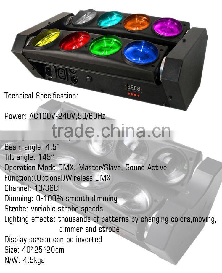 8*10w 4in1 RGBW LED beam moving head spider light 8 eye spider light