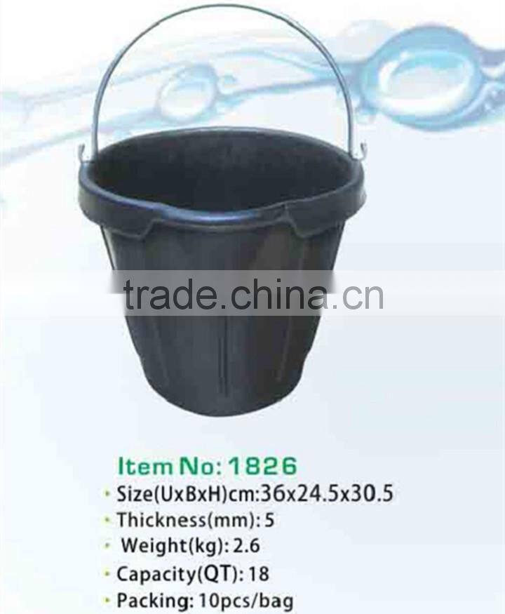 recycled rubber pail with lip,black construction bucket