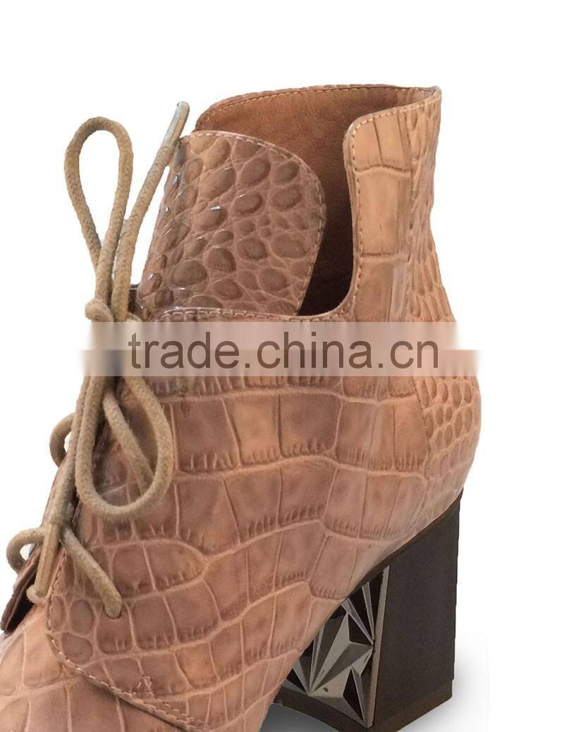 Genuine crocodile leather women ankle boots with high heels