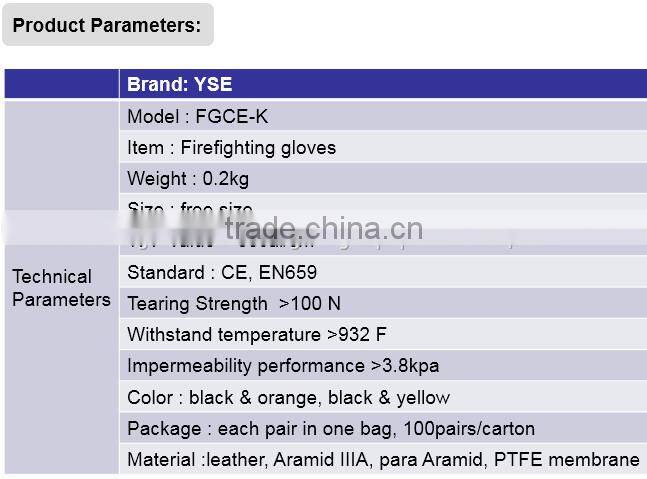 Leather CE approved industrial Fire fighting gloves