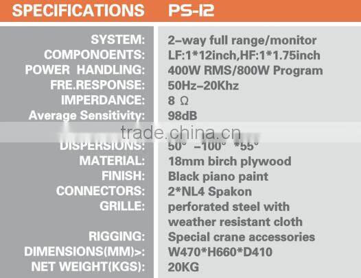 12 inch and 400 watts for pro audio speaker