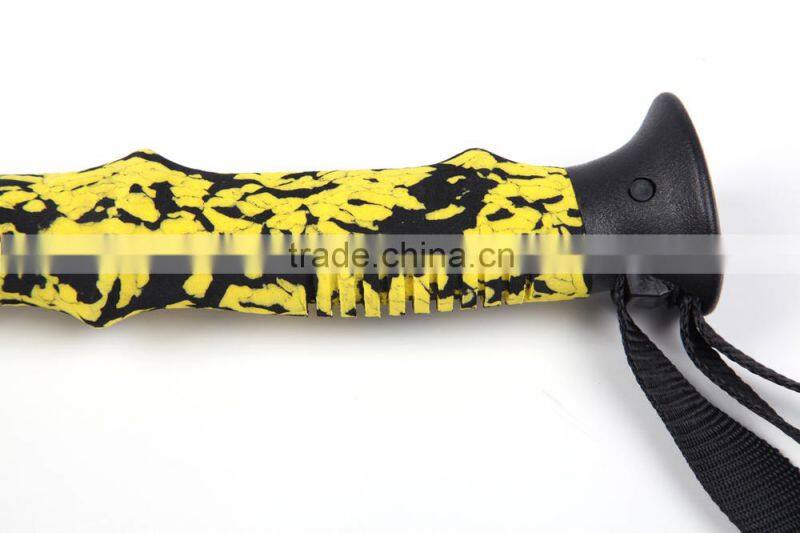 Colorful 3 section anti shock folding flexible alpenstock walking stick