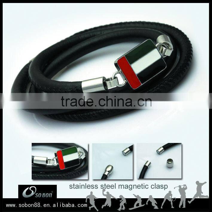 personalized three rope leather bangle metal red white blue flag