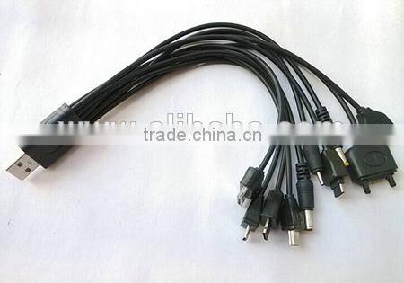 cheap customized pantone color multiple USB port charging cable, 10 in 1 multiple charging cable for smartphone