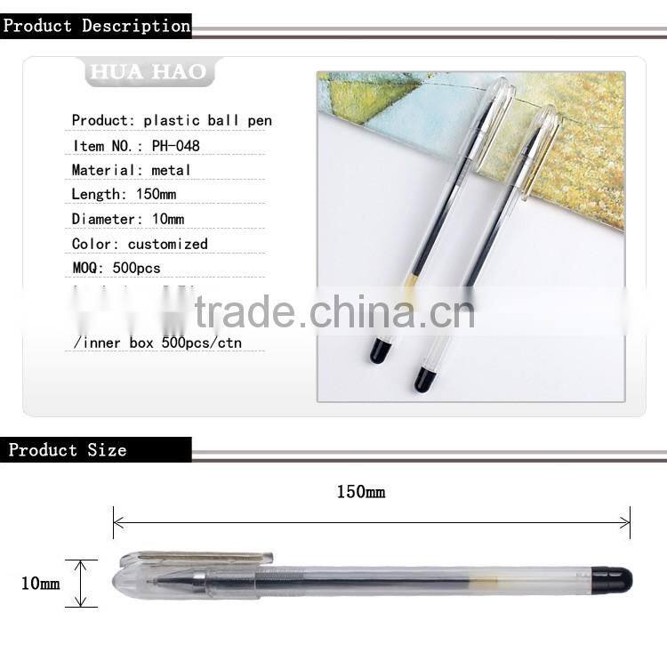 Office&school promotional smooth roller pen ball with clear plastic pen tubes plastic pen
