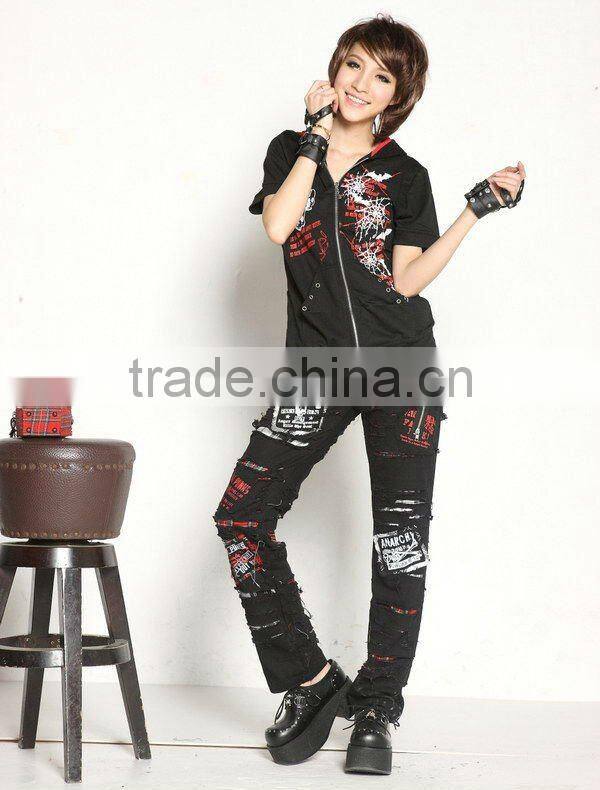 GLP Striped Cat Ear Hoody & Detachable Armwarmers Small Goth Punk Emo Black/Red 71131