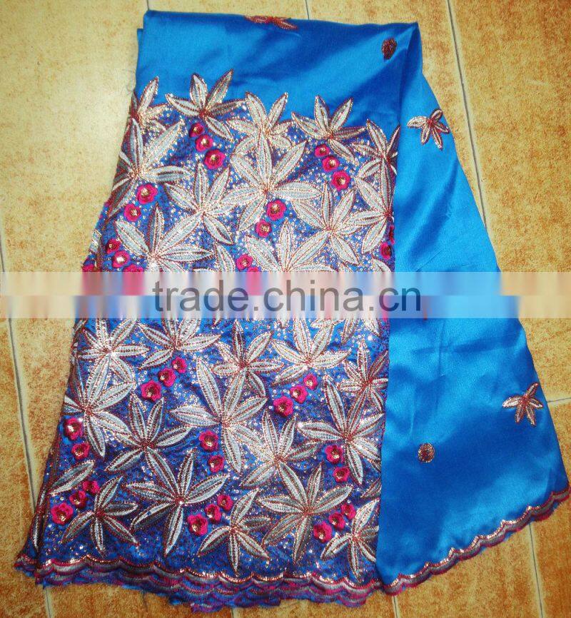 Royal blue big heavy embroidery super design george lace fabrics wholesale