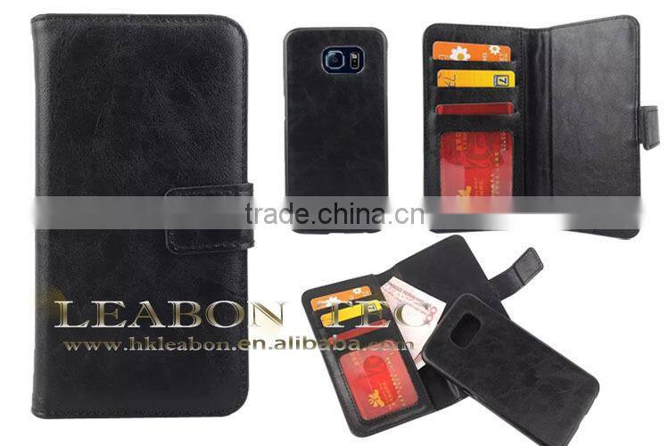 2015 New Design Factory Supplier 2 in 1 Detachable Wallet Leather Case for Samsung S6, Back Case Cover, Mobile Phone Case
