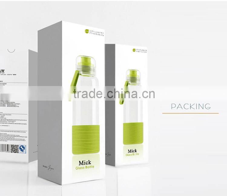 Wholesale promotional gift travel essential 480ml high borosilicate glass water bottle