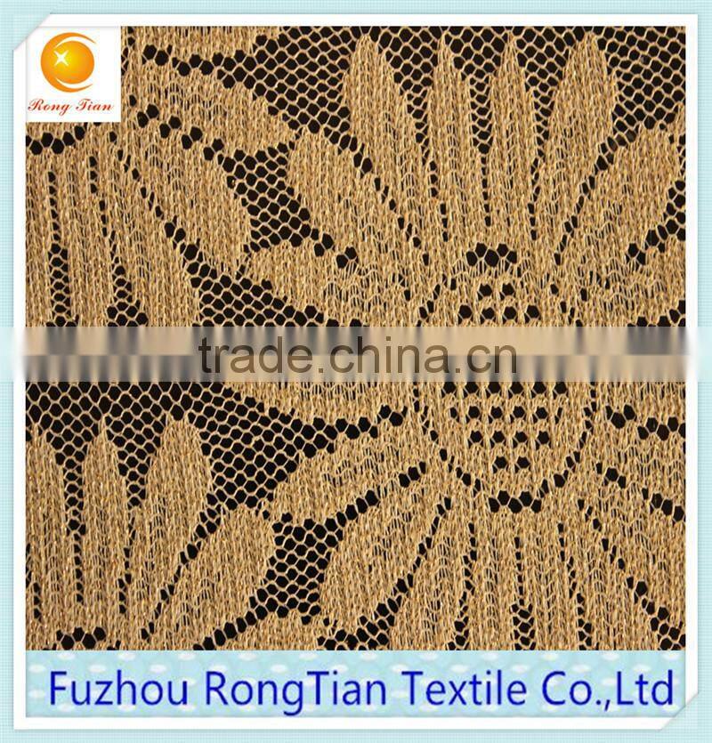 Royal yellow nylon knitted gole lines sunflower net lace fabric for dress