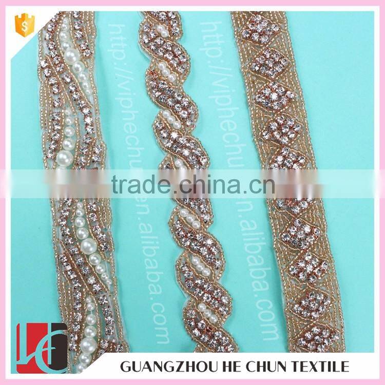 HC4627-1 Hechun Bridesmaid Dress Fashion Gold Rhinestone Trim