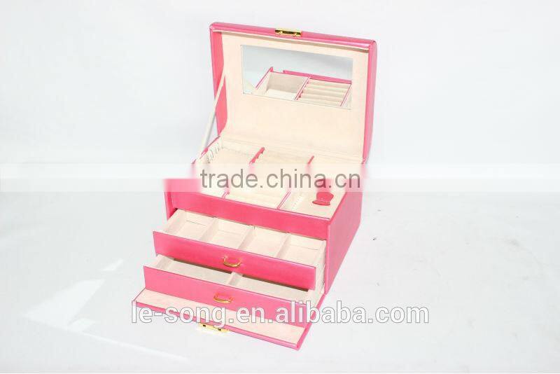 portable rectangle pink grand jewelry box
