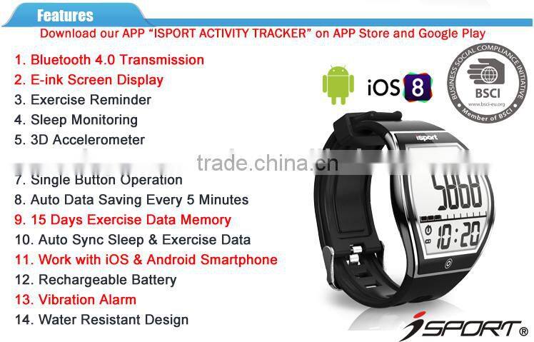 Wireless Charging E ink Paper Display Bluetooth Wrist Watch Pedometer